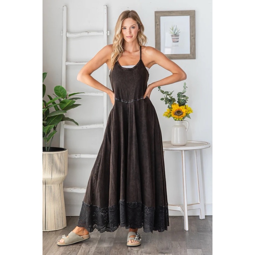 Oli & Hali Black Jumpsuit | Wide Leg, Lace Trim | Coastal Chic - Picture 3 of 8